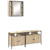Yisssmeng Set di 3 mobili da bagno 80 x 30 x 60 cm, in legno marrone con armadietto a specchio, mobiletto da bagno, design moderno per piccoli ospiti, WC e bagno