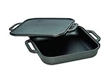 Jim Beam 3-in-1 Cast Iron Skillet with Double Sided Griddle, 3, Black