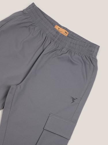 Image of TECHNOSPORT Boys' Solid Straight Fit TS Flexi Cargo Trackpants Drawstring 4-Pocket Polyester Joggers for Sports Play School UPF50+ Anti Odour