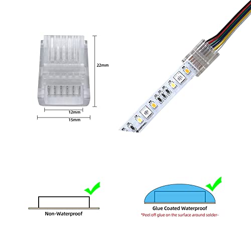 Musrl 6 Pin Led Strip Light Connectors Kit For 5050 12Mm Rgbww Led Lights Diy Accessories, Solderless Adapter L Shape Connector Extension Cable Strip Jumper #TOP1