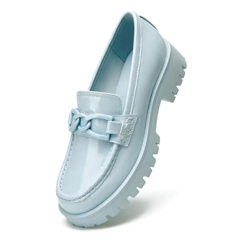 VERDASCO Womens Chunky Heeled Loafers, Comfort Bussiness Casual Dress Shoes (Blue 9) Cover