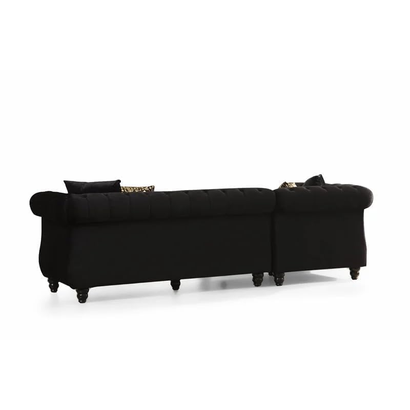 Image of Modern Classic L Shape Sectional Sofa Set, Chesterfield Style 4 Seater Sofa Set with Pillows for Living Room, Bedroom and Office, Office, and Hallway Colour (Black Gold)