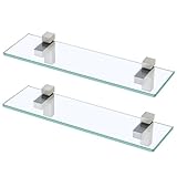 KES Glass Shelf for Bathroom, Floating Tempered Glass Bathroom Wall Shelf Rectangle 16 Inch Brushed Nickel Bracket, 2 Pack, BGS3201S40-2-P2