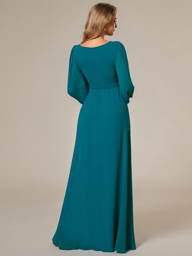 Image of Ever-Pretty Women's Crewneck Long Lantern Sleeves Floor Length A-Line Pleated Chiffon Formal Dress 0106B