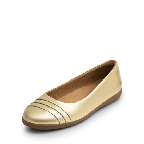 DREAM PAIRS Womens Comfortable Ballet Flats, Business Office Dress Shoes, Dressy Round Toe Slip On Work Flats 8.5 Gold