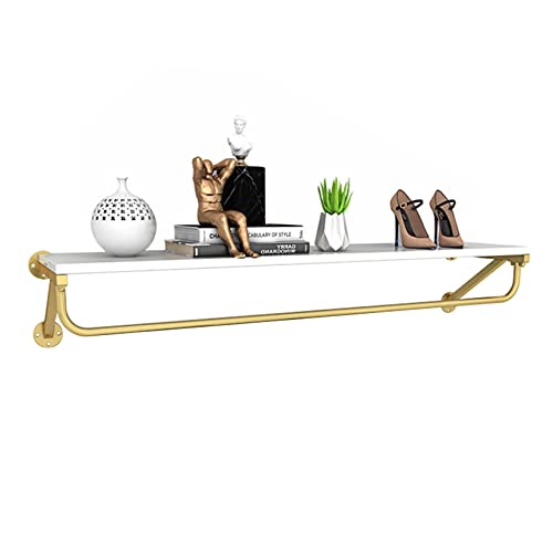 LIYANJJ Wandmontierter Kleiderständer mit oberem Regal, strapazierfähige Kleiderstange, Industrierohr Kleiderständer Aufhängestange für Schrank Waschküche, Weiß Cover