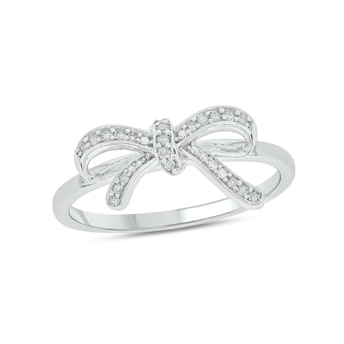 Cali Trove 1/10 CT Natural Diamond Ribbon Bow Rings for Women |14KT & 18KT Gold Vermeil 925 Sterling Silver | Gifts for Women | Promise Ring Gift for Her in White Yellow or Pink Gold
