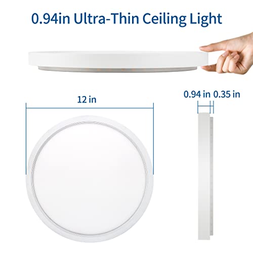 Dakason 12 Inch Led Flush Mount Ceiling Light 24W, With 2700~5000K 5 Colors Selectable Main Light And 4W Ambient Back Light, Dimmable Ceiling Lamp Mood Light For Kitchen, Living Room, Bedroom #TOP5