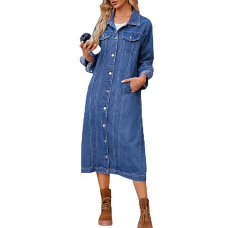 Suncadmious Trench-Coat mi-Long en Jean à la Mode pour Femmes (Bleu,M)