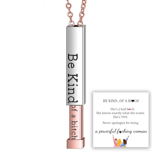 GRFFZX Be Kind...Of A Bich - Collar con mensaje oculto, Be Kind of A Bitch - Collar con barra vertical con grabado 3D, collar con colgante de mantra de aliento de acero inoxidable para mujer (Rose)