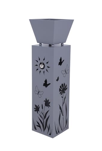 Garden Pleasure Pflanzsäule mit Blumenmotiv, Dekosäule mit Schale, dekorative Metallsäule mit Blumenschale
