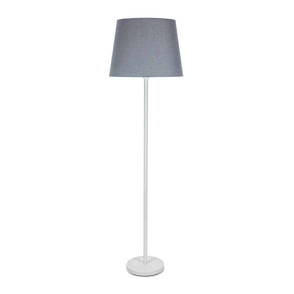 ValueLights | White Metal Single Stem Floor Lamp with Grey Tapered Lampshade for Living Room Lounge | Floor Lamps, Home Décor & Improvement Essential