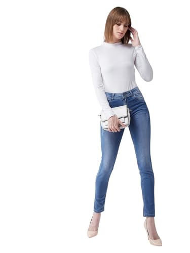 Jean skinny bleu roi Miss Chase en denim stretch et taille haute avec ourlet à franges