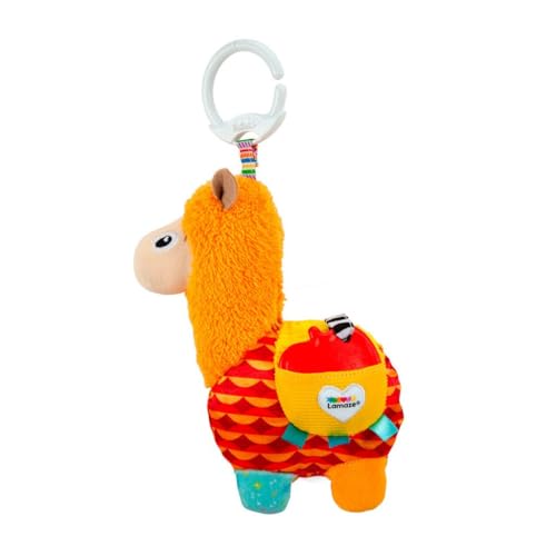 Bizak Lamaze Lettie la Llama, Juguete Sensorial Bebé, Llama de Colores Vibrantes que Suena al Agitarla, Incluye Anilla Clip