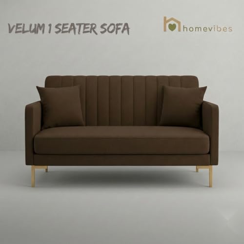 Image of Velum 3 Seater Sofa for Living Room & Office | Premium Fabric Upholstery | Solid Wood Frame | Comfortable Seating | 3 Years Warranty (Dark Brown, 2 Seater Sofa)
