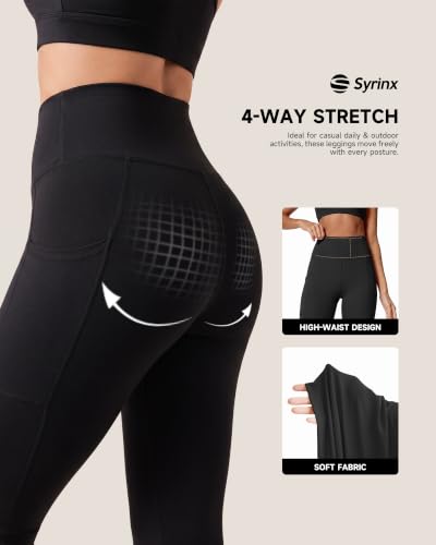 Image of Syrinx 3 Packs Leggings with Pockets for Women, Soft High Waisted Tummy Control Workout Yoga Pants