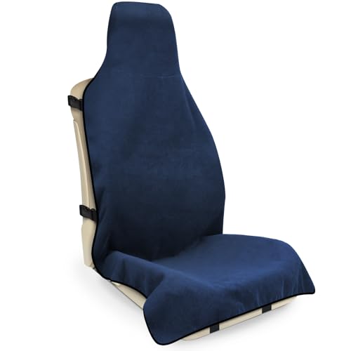 INFANZIA Waterproof Sweat Towel Seat Cover, Premium Car Seat Towel Protector for Trucks SUV Jeep, Universal Non-Slip Bucket Seat Covers for Post Gym Workout, Running, Swimming, Beach (Navy Blue, 1Pcs)