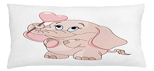 Lunarable Cartoon Throw Pillow Cushion Cover, Little Holds Heart Shaped Lollipop Romantic Valentine's Day Theme, Decorative Square Accent Pillow Case, 36