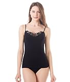 POWER FLOWER Débardeur Caraco en Coton pour Femme – sous vêtement Premium avec Bordure en Dentelle Florale à l’Encolure, Haut de Superposition Doux et Respirant (M, 946 Black)