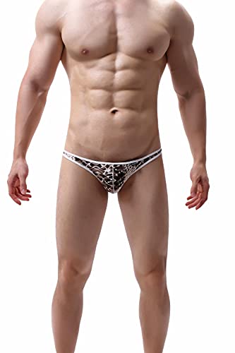COMLIFE Men's Ice Silk Thong Leopard Print Low Waist Triangle Briefs Underwear3