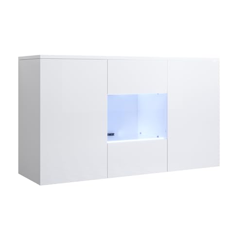 MB Muebles Bonitos, Aparador Mueble TV Colgante Luke A2 para Salón o Comedor Moderno con Luz LED, Melamina Brillo, Color Blanco, 120 x 70 x 40 cm