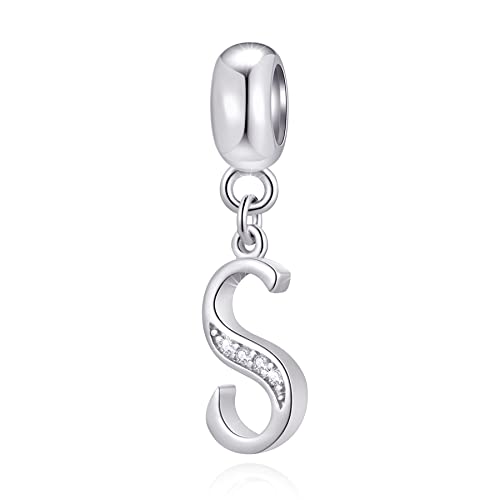 Initial S ciondolo Charm, Lettera S Charms Fit Pandora Sport Bracelet, 925 Argento Sterling Ciondolo CZ Birthstone Alfabeto Beads, regalo per il figlio/sorella/St Patricks/studente