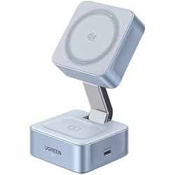 UGREEN Qi2 25W Magflow Wireless Charger Magsafe Charging Station 2-in-1 for iPhone 17/16/15/14/13/12 Pro Max, Fast Foldable Stand with USB-C Port, Compatible with AirPods, Dual Device Charging
