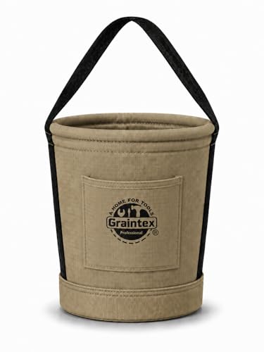 Graintex Tapered Canvas Bucket 12"x10"x15", Utility Tool Bucket One Inside Pocket, Reinforced Base & Carry Handle, Ripstop Canvas, Multi-Purpose Bag for Jobsite & Home Use for Tool Storage Solutions
