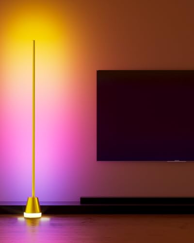 Image of Keepsmile Smart RGB LED Corner Floor Lamp,172 LEDs Bright Standing Lamps for Living Room with APP and Remote,Modern Floor Lamp with Music Sync and 16 Million Colors, Ambient Lighting for Bedroom Gold