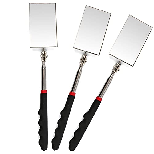 3pcs Telescoping Inspection Mirror Pick-Up Tool Kit Pick Up Rod, Round And Square 360 Swivel Adjustable Inspection Mirror,Mechanics Mirror,Car Inspection Mirror (D-Rectangular mirror)