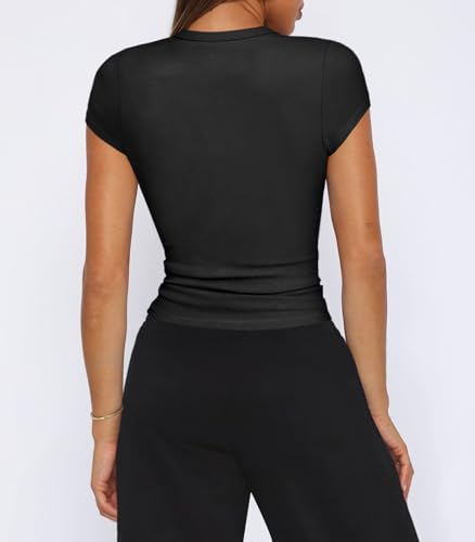 Women's Sexy V Neck Cap Short Sleeve Top Shirts Fitted Basic T Shirt for Women Tee Y2K Casual Crop Going Out Top2