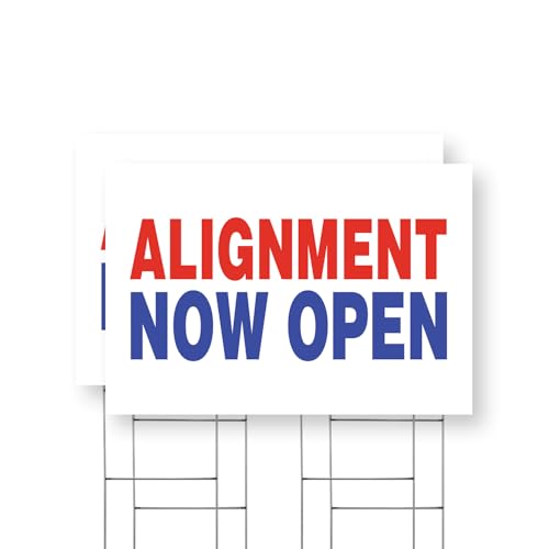 Alignment Now Open Yard Sign 2 Pack of 24 Inch x 36 Inch Single Sided Weatherproof Heavy-Duty Plastic with Stake | Auto Shops, Tire Maintenance, Open Hours | Made in USA