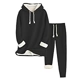 Trainingsanzug Damen Kapuzen Fleece Gefüttert Hausanzug Mittelangepasst Kapuzenpullover Lang Hose...