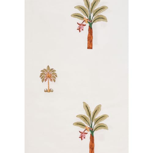 Image of Shajarah Premium Hand Block Printed Bedsheet | Bed Spread Flatsheet Bed Sheet | Pure Cotton | Double Bed Queen Size 90 inchx108 inch | 300 TC Long Staple Cotton | 2 Pillow Covers | Coconut Tree Print