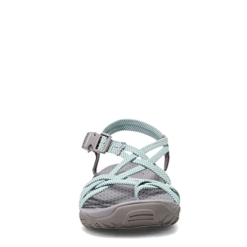 Skechers Women's REGGAE - IRIE MON -Multi strap toe thong sandal, Grey/Aqua, 6.5