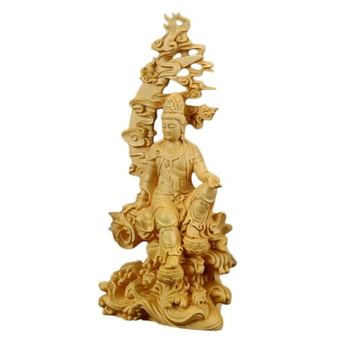 Statue de Guanyin en bois protectrice, sculpture bouddhiste de sérénité