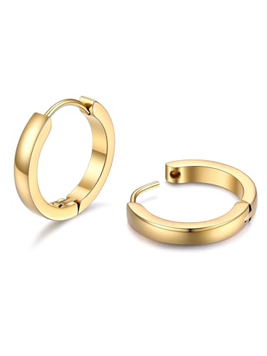 PROSTEEL Mens Hoop Earring 14K Gold Hoop Earrings for Men Hypoallergenic & Non Tarnish HuggiesEarring Jewelry with Gift Box 14mm