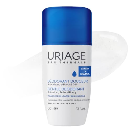 Uriage Gentle Roll-On Deodorant 50ml - Anti-Odor, 24h Efficacy - Sensitive Skin - Aluminium-Free, Enriched in Antibacterial Actives - Reduces Perspiration, Controls Odor Without Drying the Skin