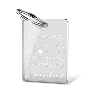 CHRISCK design Schlüsselanhänger Kalender mit Gravur Namen und Herz schöne Geschenkidee zum Valentinstag für Partner…