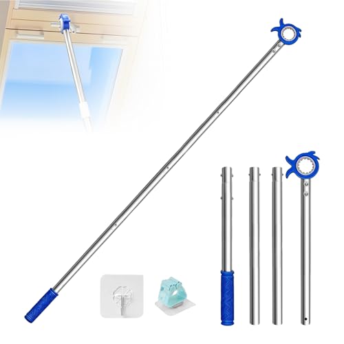 Fenstergriff Verlängerung 152cm Dachfenster Stange zum öffnen Edelstahl Fensteröffner Verlängerung mit Stockhaken Teleskopstange Fenster öffnen für Dachfenster Rollos und Window Blinds