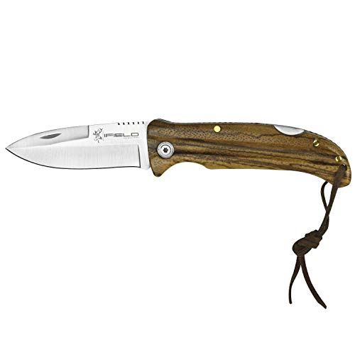 iFIELD Navaja de Madera Camper EL29042, Mango de Madera Zebra, Longitud de 21 cms, Hoja de 9,5 cms, Herramienta de Camping para Pesca, Caza, Actividad Deportiva
