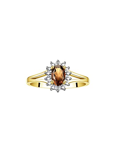 Image of Rylos Halo Ring: Diamond Birthstone with 6X4MM Oval Gemstone - Women's Jewelry in Yellow Gold Plated Silver - Stunning Diamond Ring Sizes 5-10