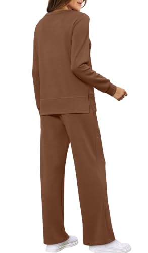 Image of WIHOLL Women's 2 Piece Lounge Sets Sweatshirt Casual Travel Outfits Fashion Wide Leg Tracksuit Cozy Sweatsuits