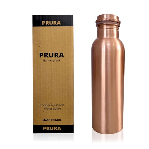 PRURA, ayurvedische Kupfer-Wasserflasche, auslaufsicheres naturreines Kupfergefäß 900ml/30oz Design 8 – Ansicht 1