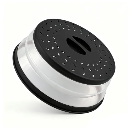 Image of Small Collapsible Microwave Splatter Cover(black, 8 IN) | Microwave Plate Cover With Steam Vent,BPA-Free Silicone & Plastic