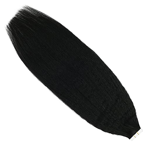 Kinky Tape In Hair Extensions Human Hair 18 Inch Tape Ins Kinky Straight Human Hair Jet Black Kinky Tape In Hair Extensions Human Hair 20Pcs 50G Curly Hair Tape In Extensions Human Hair