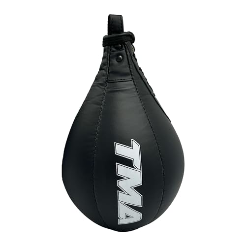 TMA Boxing Speed Ball Real Leather, Double End, Heavy, Speed Bag, MMA, Speed Training with Hanging Swivel (Black)