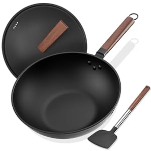 Todlabe Carbon Steel Wok, 13-Inch, Pre-Seasoned, Non-Stick, ...