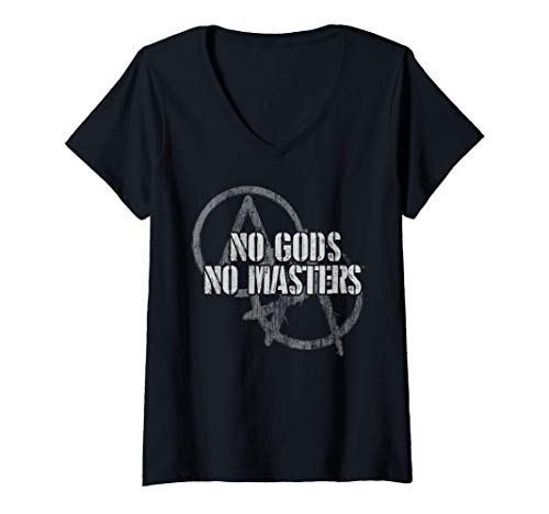 Mujer No Gods No Masters, Anarquista, Ateo, Símbolo Camiseta Cuello V