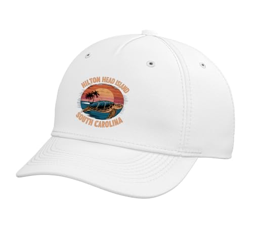 Hilton Head Island South Carolina Sea Turtle Sunset Adjustable Printed Baseball Hat, White